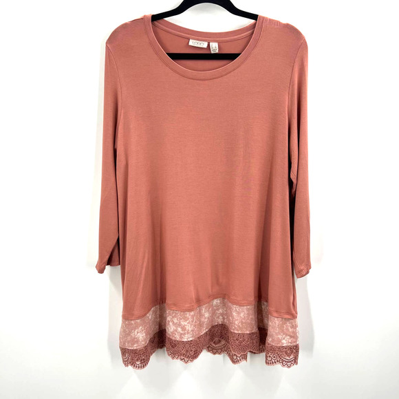 LOGO Lori Goldstein Light Tunic Blouse Quarter Sleeve Scoop Neckline Women Large - Picture 1 of 9